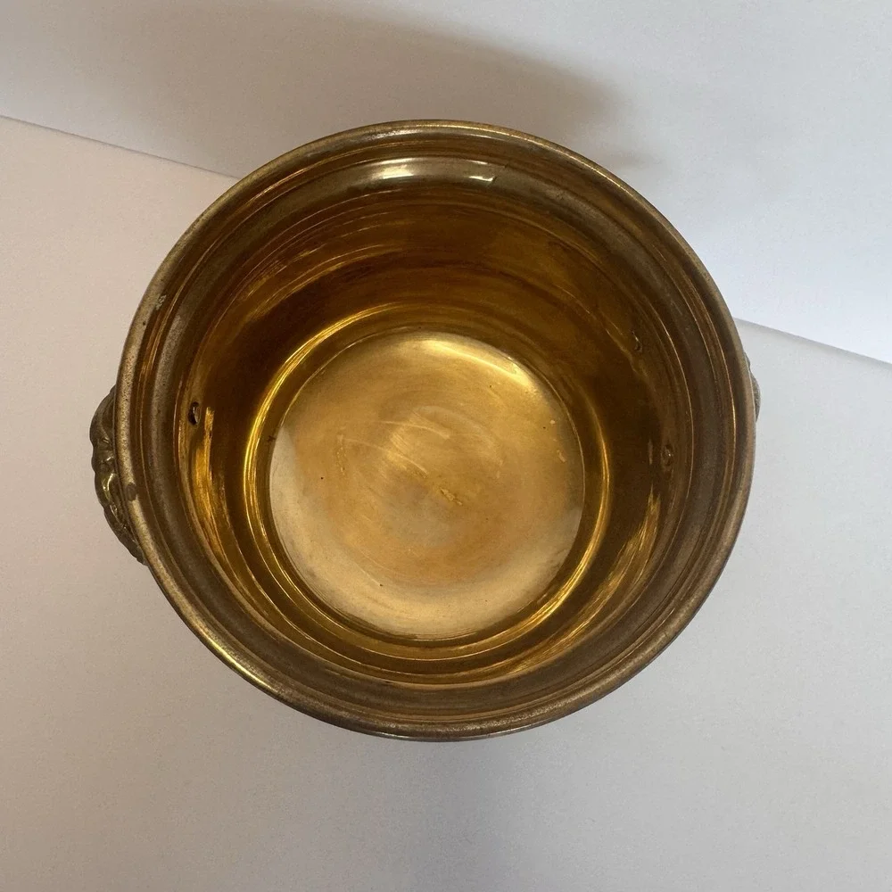 Vintage Brass Planter Jardiniere With Handles – Footed Lion Paw Base 4.5x6
